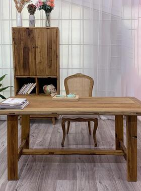 复古老榆板木茶桌厚家用卧学生写字桌加办公INU桌椅多人位餐桌大