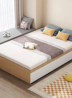 实木一床现储代简约QRO双人床无床头床物床台榻榻米地单人床柜体