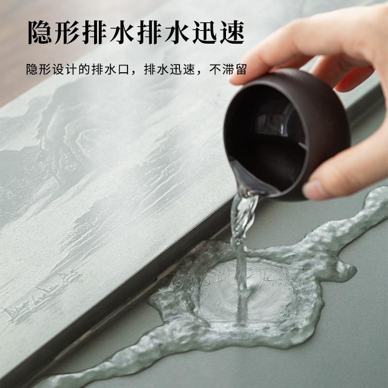 品乌石茶盘约天罗绿石茶盘简家用茶F5M68254金台排水办公桌茶新海