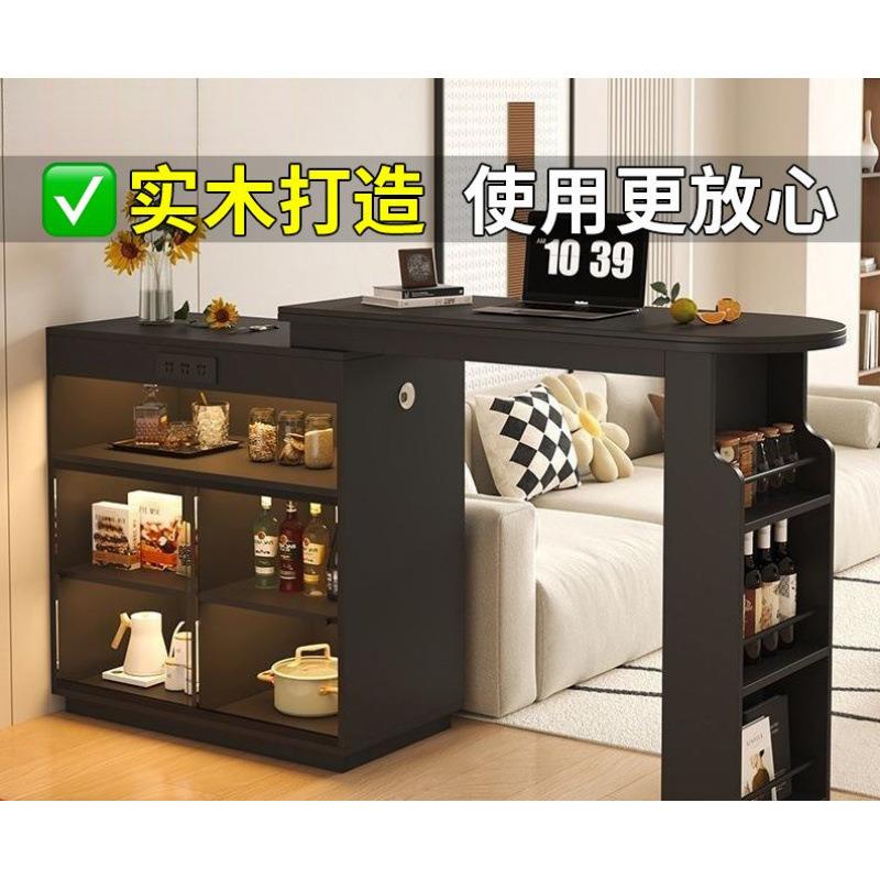 实木吧台断柜隔收客厅抽ENQ拉式沙发旁吧台复旋古黑色纳柜餐柜转
