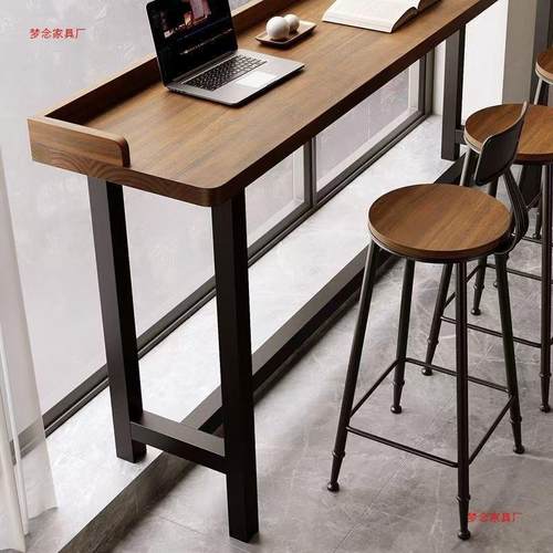 阳台吧台约桌家用简实长条桌窄木桌客厅桌简约高脚桌椅靠123墙子