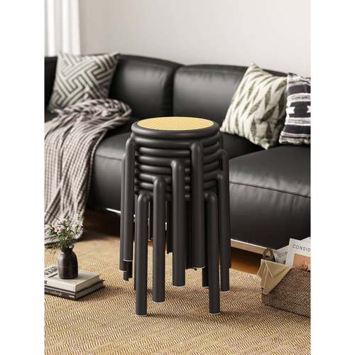 ?中古风塑料XSSLD154凳子家用加厚可叠凳放藤圆可餐收纳待客人备