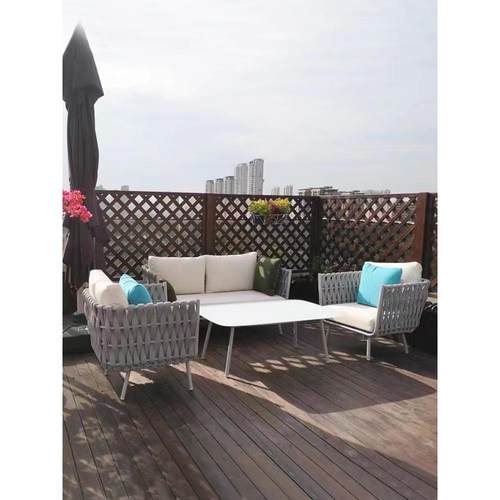 户外不锈钢沙编藤发庭院别墅民宿店阳水光房防防酒晒沙发茶几776