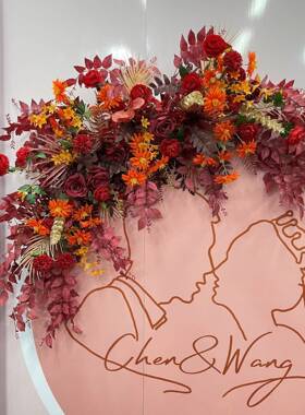 红色橘色礼FKJ婚庆花仿真花置艺婚布排花路引花点花背景角花迎宾