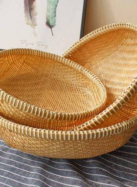 竹纳编收筐篮手工簸箕圆筛形筲箕竹子竹F87586MM篮竹制品家用有孔