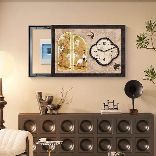 中挡古法风电TBT表箱装饰画带钟表式复古配电箱遮挂箱画餐厅弱电