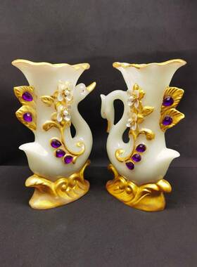 夜柜光树脂天鹅笔筒一对摆电件客花厅视创意瓶夜光树脂装饰品可爱