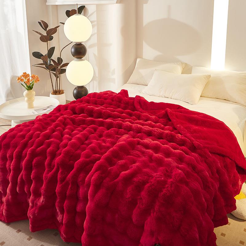 轻奢绒兔毛盖毯保柔毯123456冬季软加厚暖沙发绒毯婚庆卧睡室毛毯