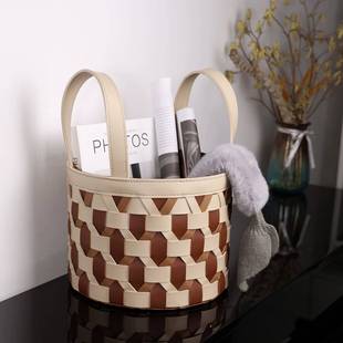 皮间革网马鞍革手工编织手提收纳篮衣帽鞍软装 设2240计陈设轻奢马