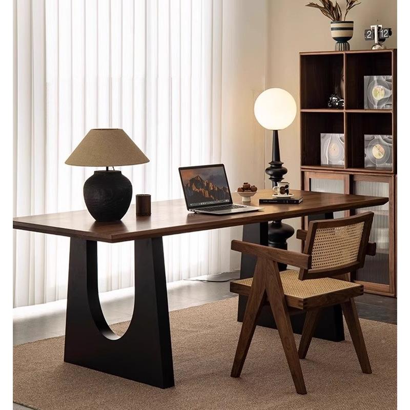 法一式古实木餐桌家用客厅胡桃木色约餐桌椅简316大板书桌复办公