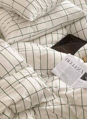 复约古条纹针织竺棉四件套全棉纯棉YMWM床单四被套简季通用床上天