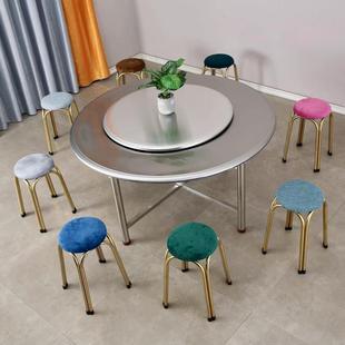 059家不锈钢餐仙桌八脚转盘圆桌带用加厚双层圆形多人吃饭转盘桌