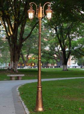 欧式复灯景观灯太阳能庭院LED杆双古头三头高户外0913路灯别墅小