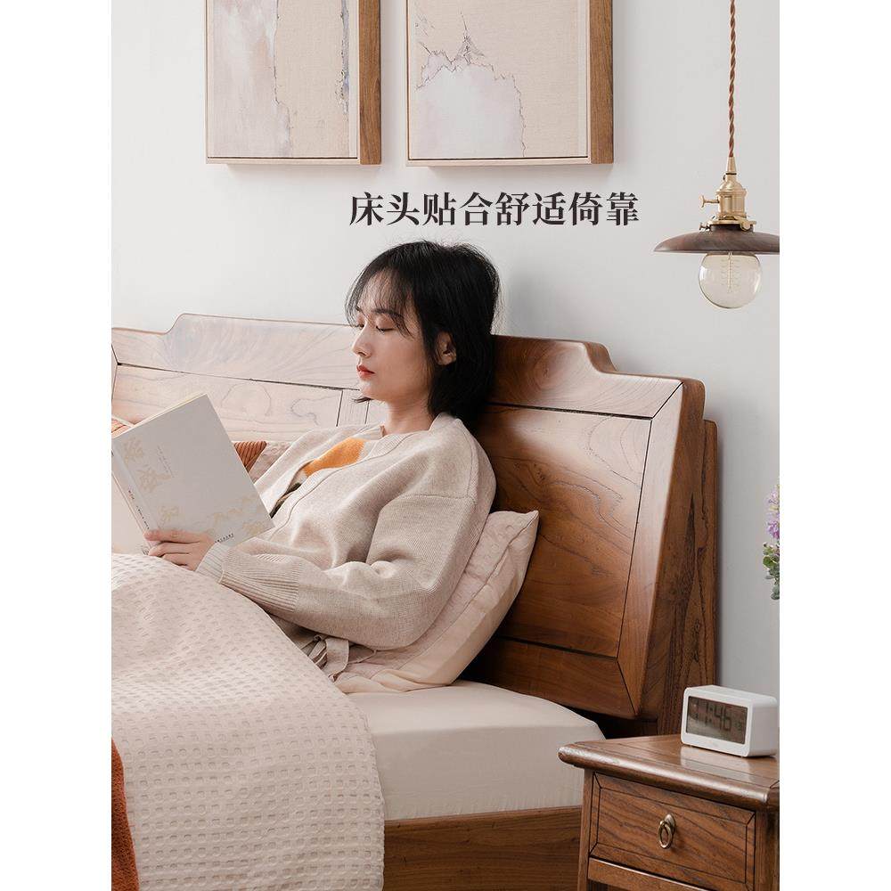 A5L新中式人床收老榆木实木双1.8米src－181储物加厚大床箱体纳简