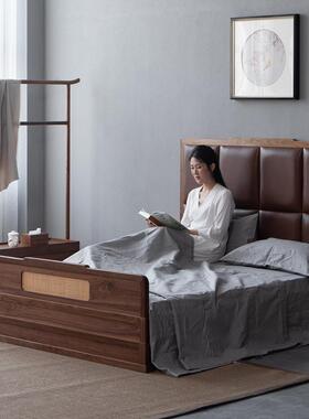 新中式胡木桃木实木床1.8米主卧双桃BXU人床现代樱1.5婚床家黑具