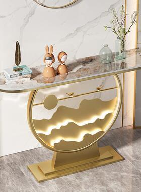 新中式墙玄现靠简PMJ约关桌家用入户过道岩板端代景台发光轻奢风