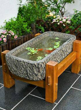 户庭院长方形脂树石ZMQ槽大古鱼缸复养鱼水池放外花园摆件造景布