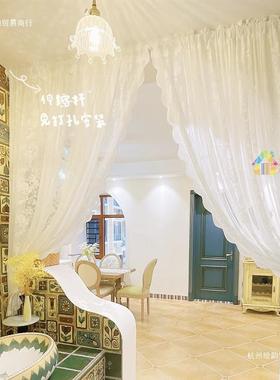 免打孔纱帘式装饰半帘蕾丝古窗帘复卧室断帘法玄关F967JTM6帘门隔
