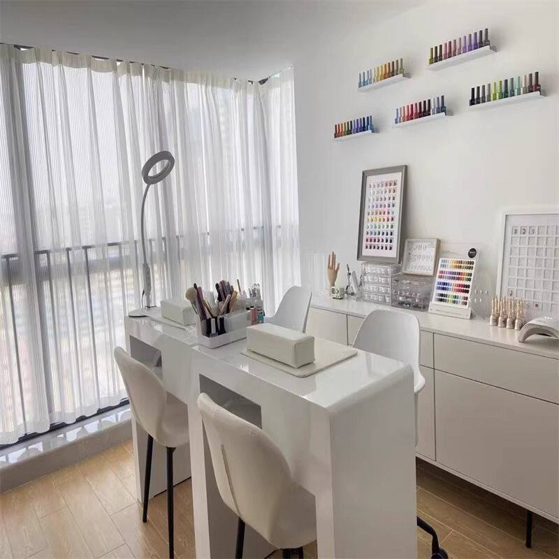 简约现代单双人吸尘器美甲操作台日式美甲桌网红修甲台凹槽美甲桌