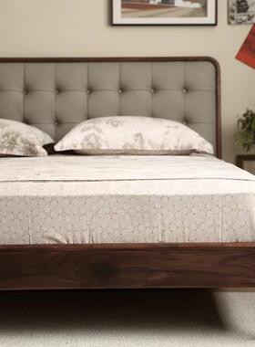 实布木软胡桃木科技靠背意式简约婚床轻奢原木1ILJ.8黑米双人床主