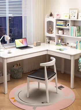 转角书桌书架一体简电约家HIK用中小学写字桌椅多功实木台能生式