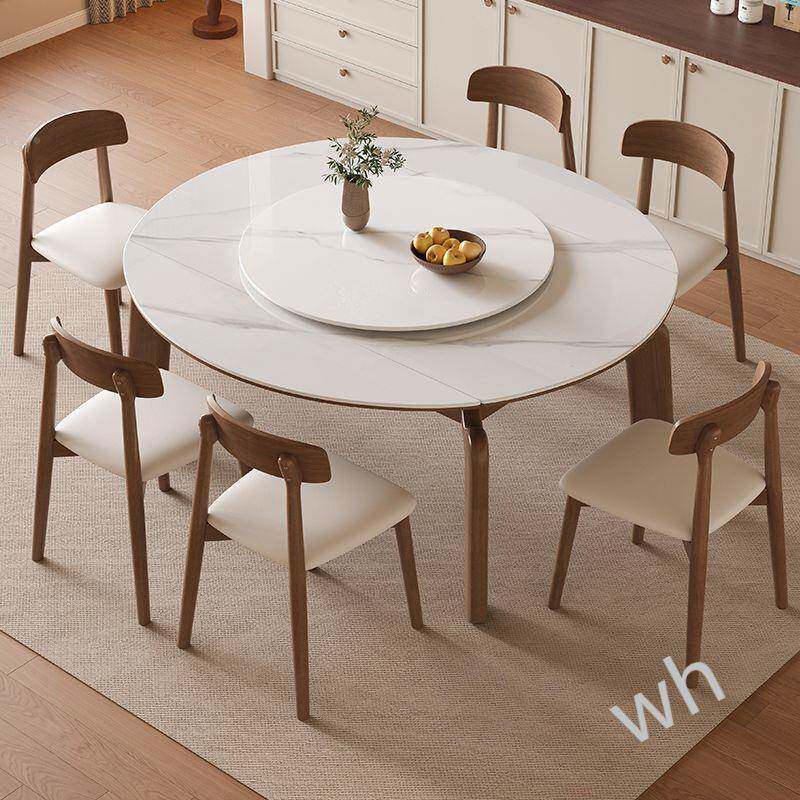 雯HHN约P1庭鑫古风圆形伸缩实木岩板餐桌椅现代简小户型两用折中