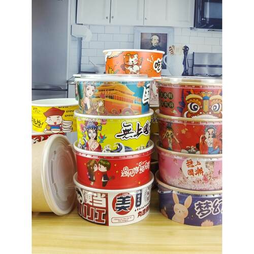一次性牛皮纸碗外卖打包盒圆形纸碗饭盒甜品沙拉碗国潮可定制整箱