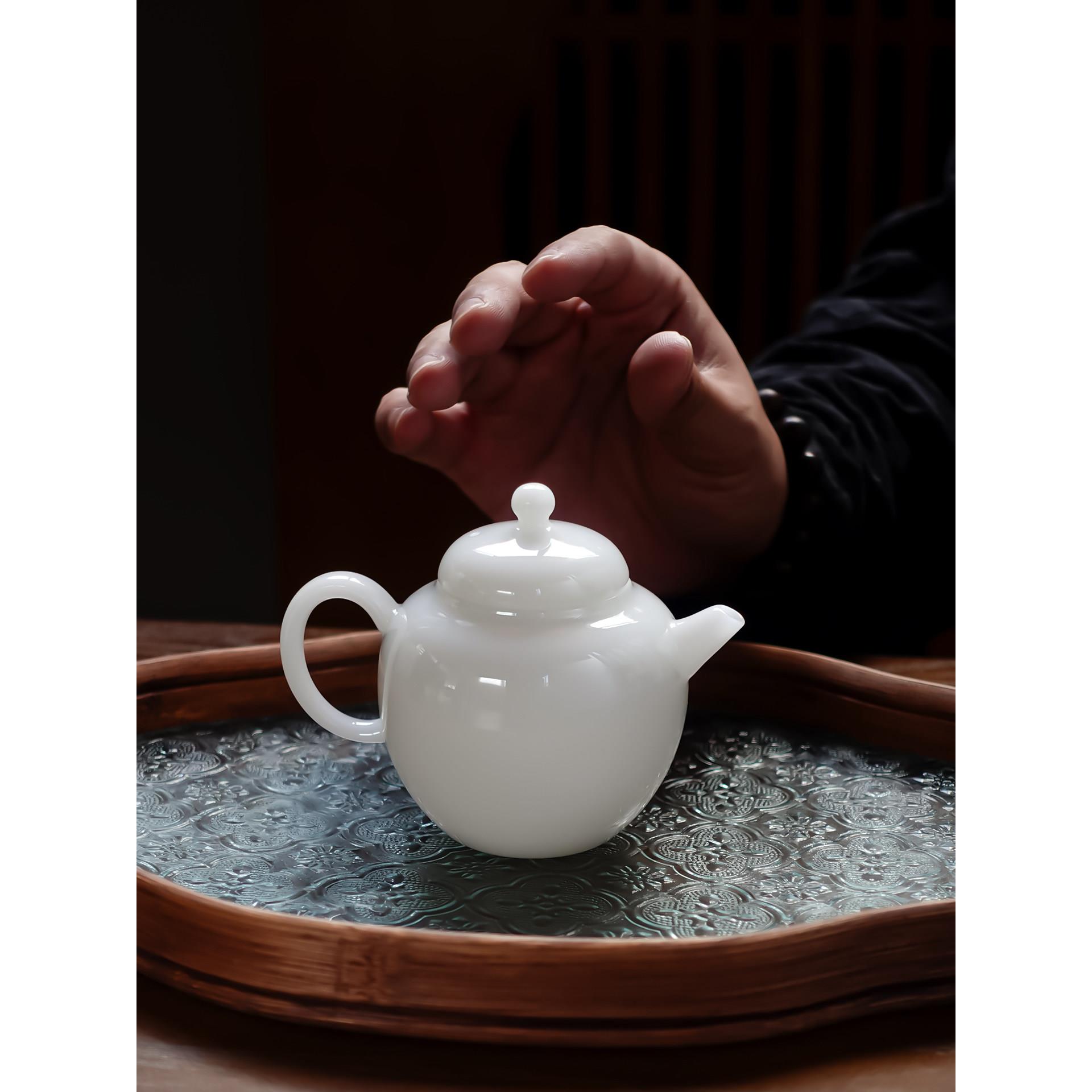 璞玉小茶壶德化高档白瓷宫灯壶功夫茶具原矿高温瓷上釉个人泡茶壶