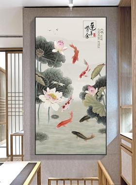 新中式挂入OGJ户关玄装国饰画竖版山水画中风招财走廊过道尽头墙