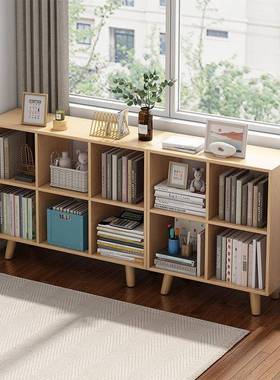 矮书架落腿地IIR书家用客易厅窄柜置物架卧室实木柜子储物柜简格