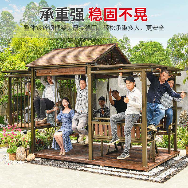 户外闲OSH凉亭休千躺床庭花园实木院天台别墅院子遮阳棚碳化木亭
