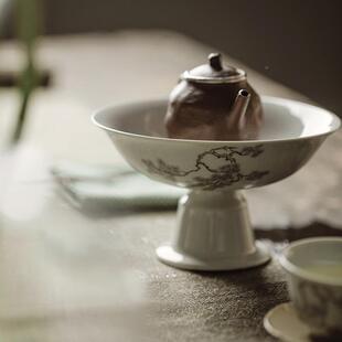 束刻盘复古仿宋高足松风SFHC茶点陶瓷点心盘道茶配件泡壶承干台