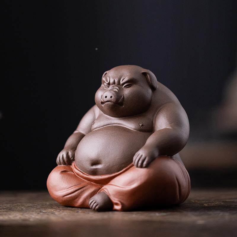 赵永辉紫招砂LGO福气猪仙茶摆件精饰品可养财小猪手宠工茶玩家居