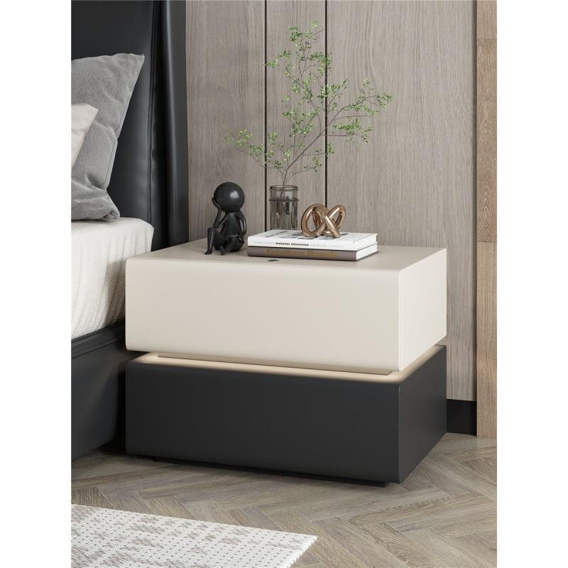 实木应用简约卧室床头QMM柜现代轻极简奢智能感灯悬浮床边柜多功