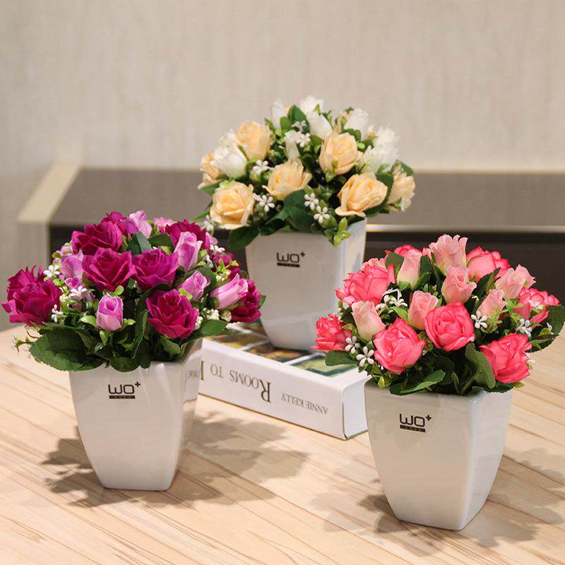 仿仿真茶玫茶花苞瑰真花花苞盆栽假花套装花居艺田园餐桌家装饰欧