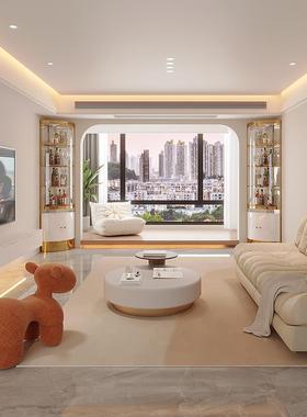 桂园轻奢不锈钢三柜玻璃酒柜后现代转角酒拐碧角76139柜客厅扇形