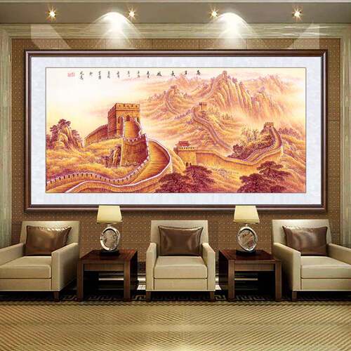 纯金色长城手客山水国画绘中式厅靠大气装饰画万里长城山图字画办