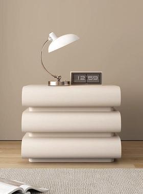 意床头柜家卧室用奶油式CUY极白色简皮质床边收纳储物