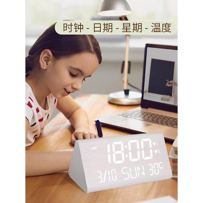 多功能Led万年历时钟木制温度计数字数字时钟智能学生床边小睡闹