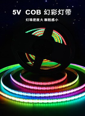 5V160灯幻彩COB灯带 5MM宽度跑马流水灯带单点单控内置IC灯带