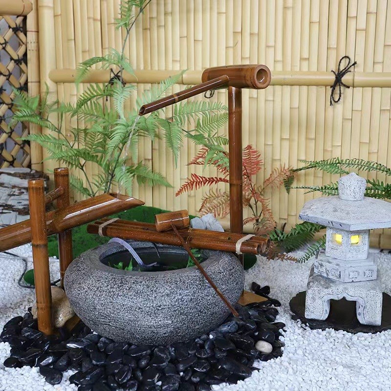 日式石钵庭院水景户外花盆石盆景观惊鹿竹子流水石头水缸石缸水钵