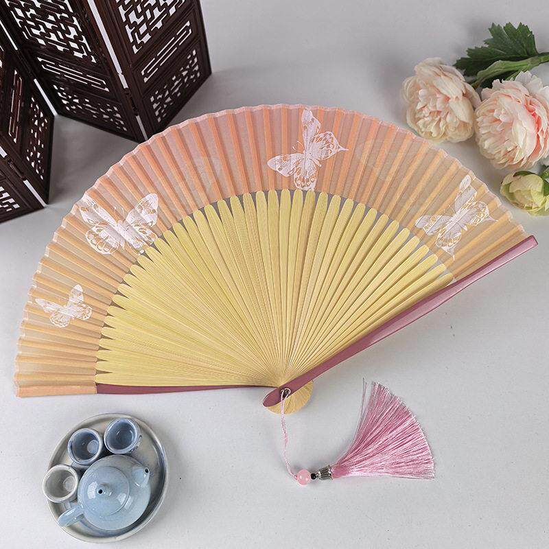 头青扇骨日式和风女折扇蝴蝶丝网印舞蹈绢扇子夏日清凉礼品扇