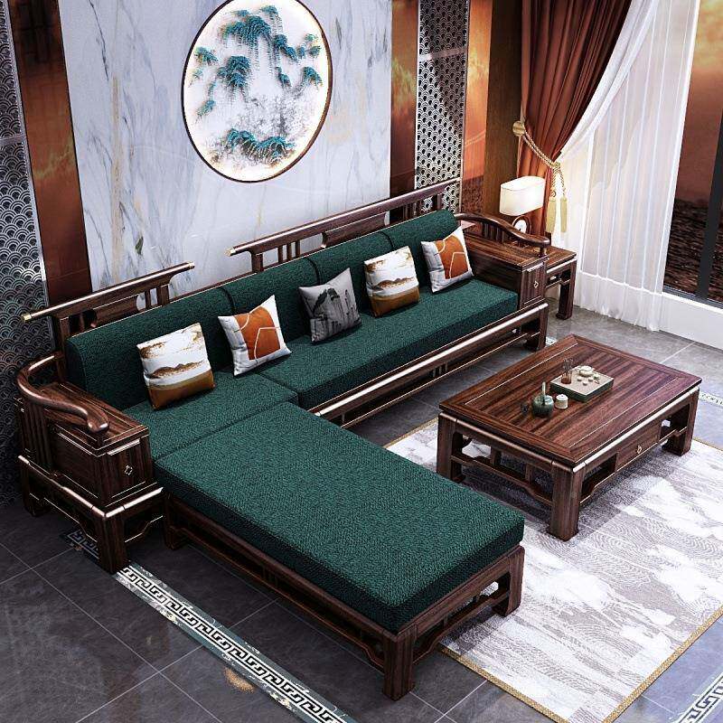 新中式全新古典乌金实木沙发木休套闲椅三件组合现64254852代客厅