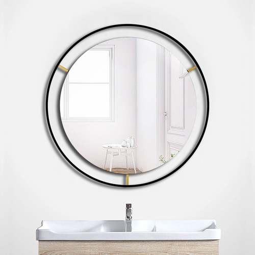 浴卫间镜子室镜挂墙式ZVH壁挂化妆镜带挂墙酒店装饰框轻奢风圆生