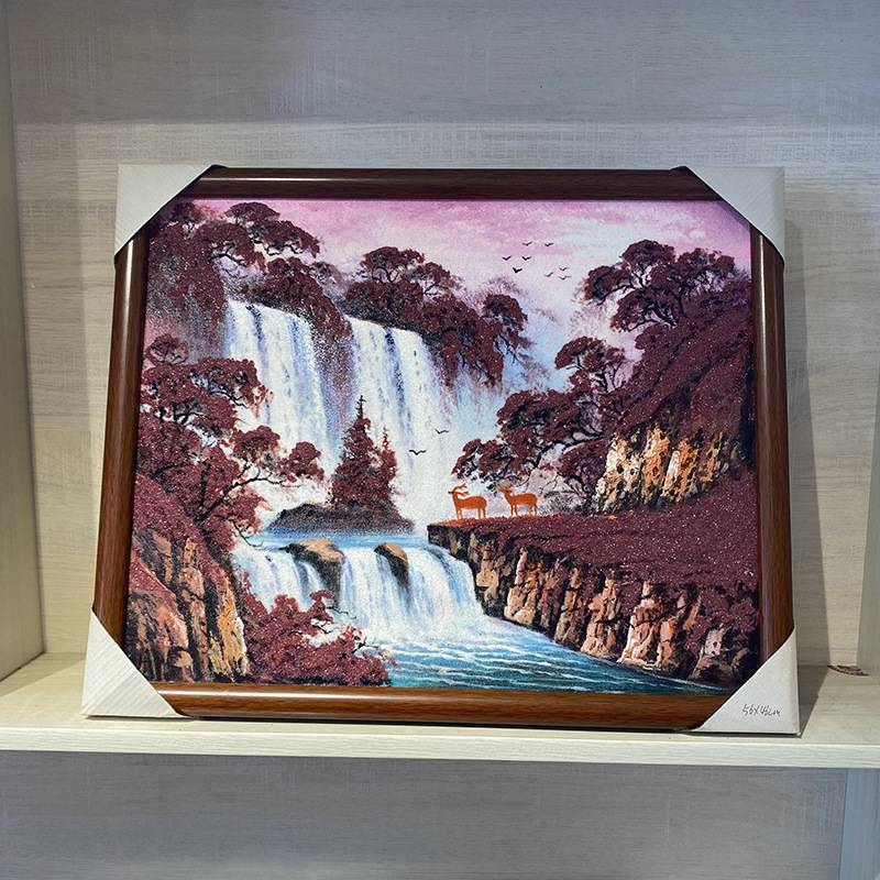 天然朱砂手绘工艺山水画国风客厅玄关摆设实木框挂画字画财神画