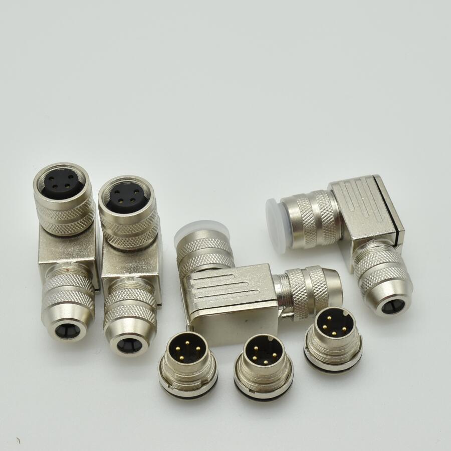 弯头连接器全金属带屏蔽M16-4芯航空插头