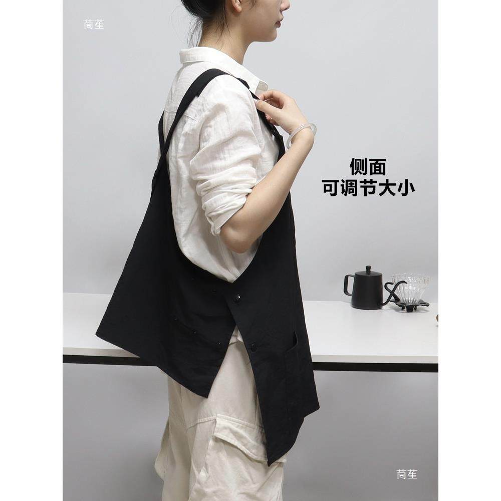 ODE围裙夏季薄款用餐工作服logo气印字韩版饮女时尚厨房家透无袖