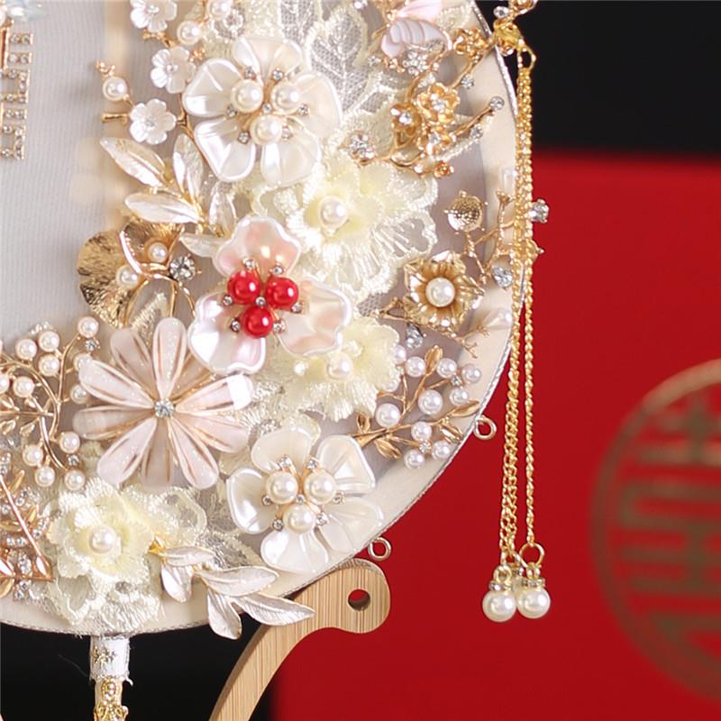 新娘喜秀禾服团扇婚婚礼团扇结古扇HYQ风扇子出嫁扇喜字中式手捧