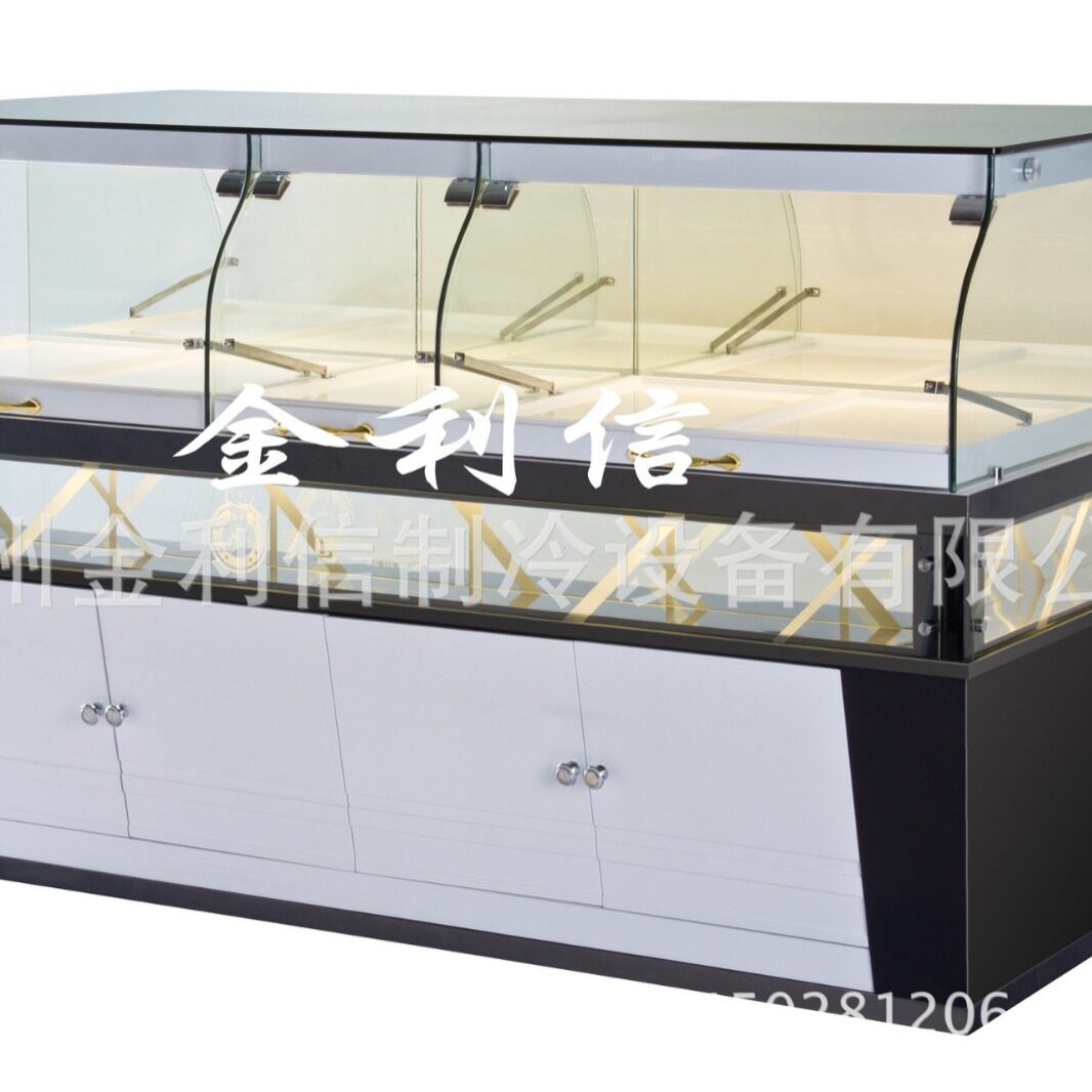 弧形抽屉式带灯箱面包中岛柜上海面包边岛展示柜木质面包货架