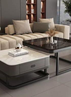 方形茶几XKA客柜厅家用小户型现代红面岩板轻奢网玻璃茶几电亮视